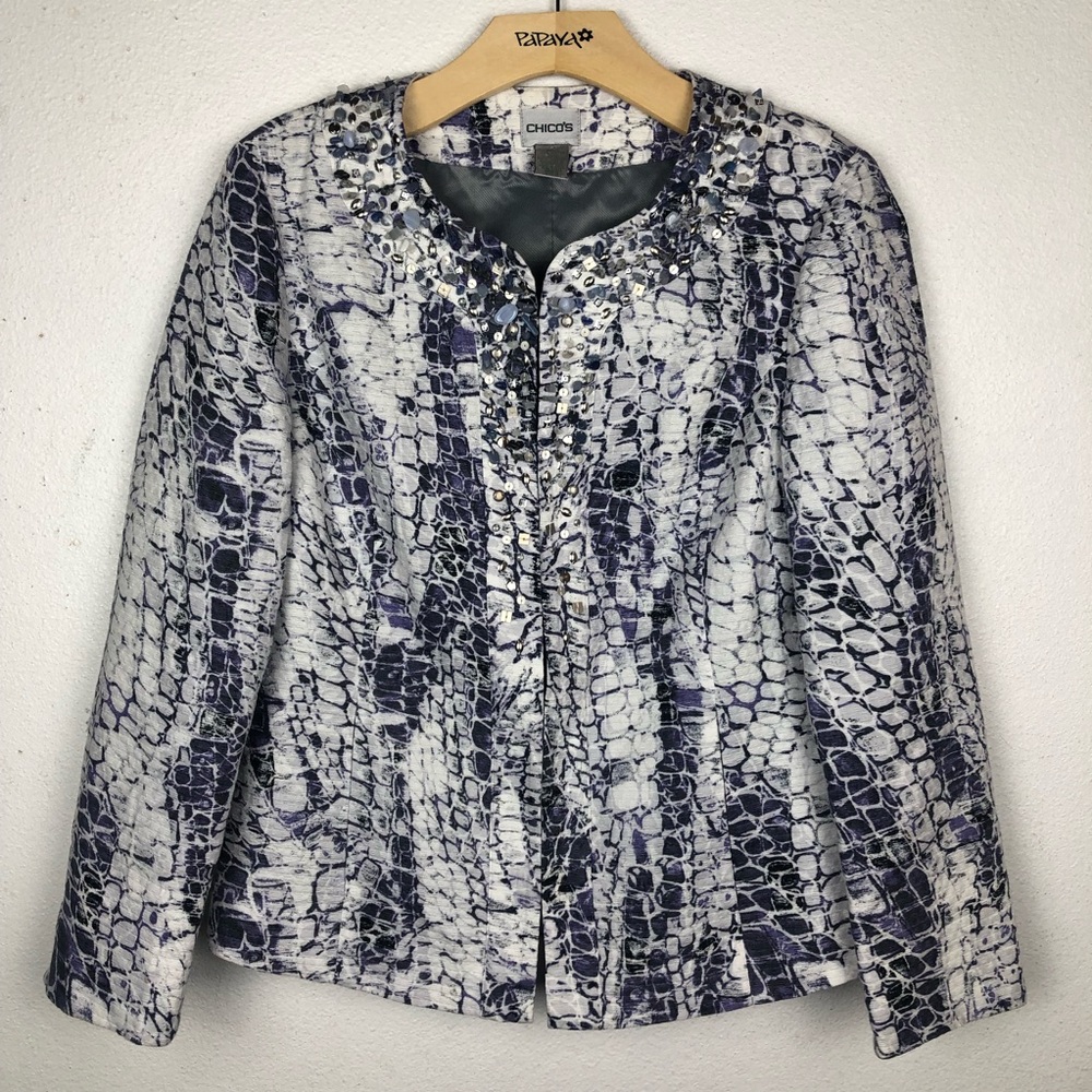 BRAND NEW CHICO'S JEWELLED SNAKESKIN JACKET